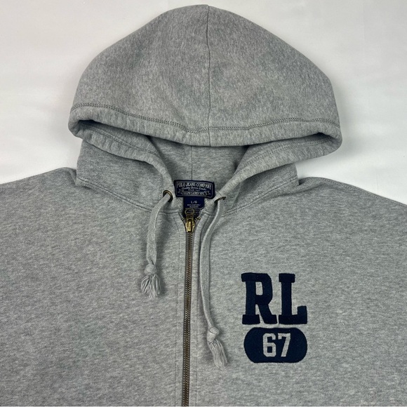Vtg Polo Jeans Ralph Lauren Mens Hoodie Sweatshirt Sz Large Y2K Full Zip RL B9 - Picture 4 of 8